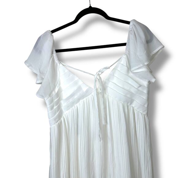 Lulus NWT Amalfi Coast White Pleated Flutter Sleeve Empire A-Line Mini Dress - Picture 9 of 11
